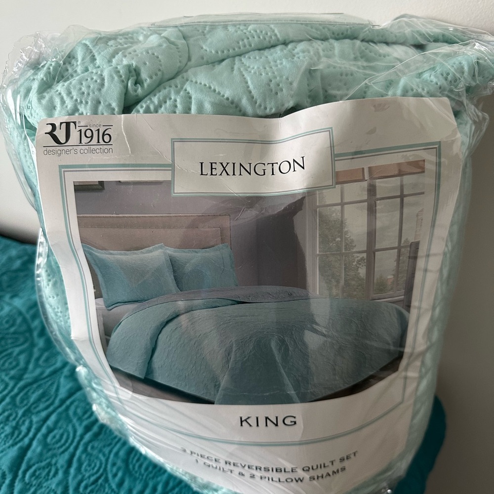 Aqua/Grey King Quilt Set